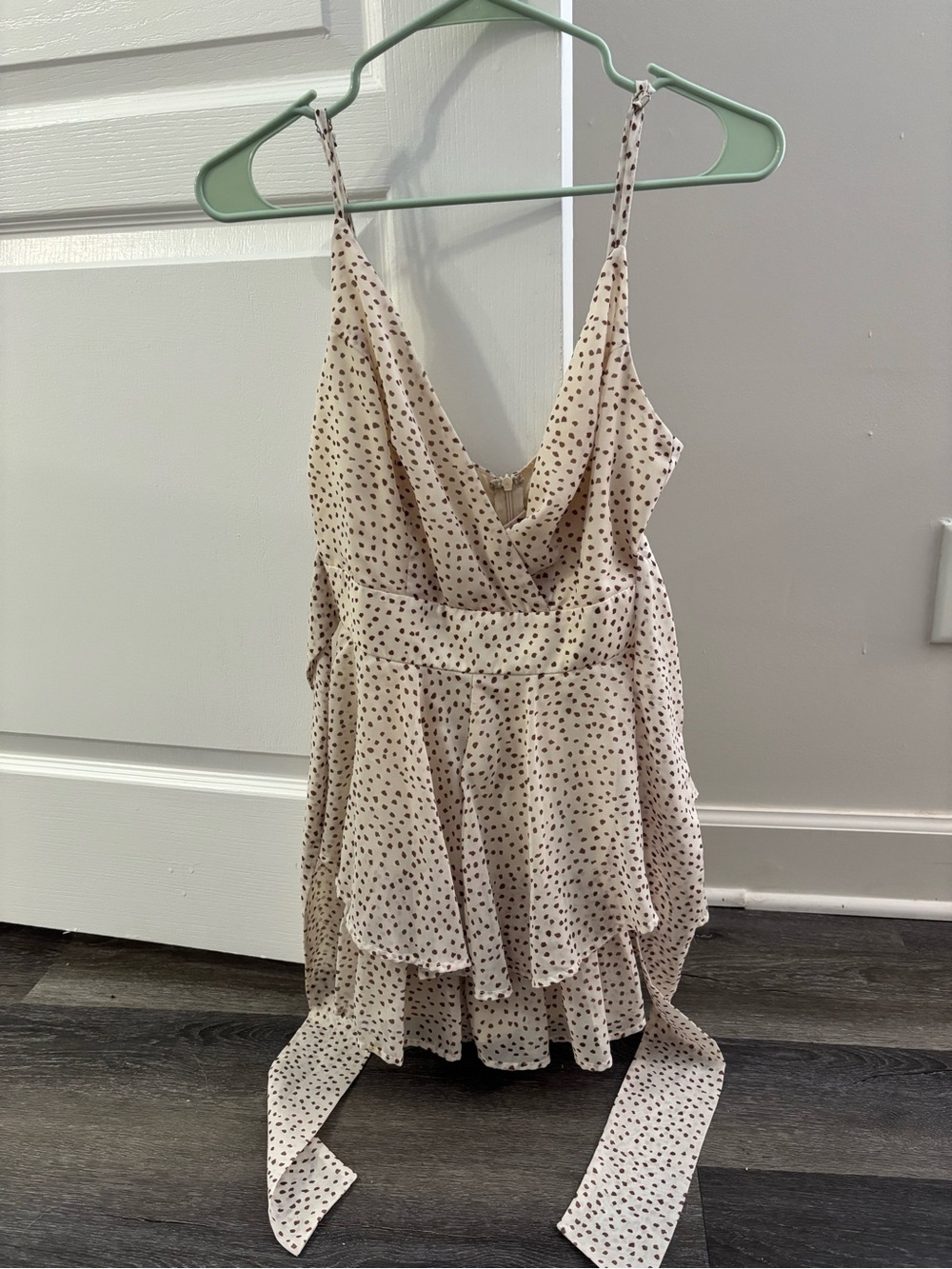 L'ATISTE Cream Polka Dot Ruffle Romper